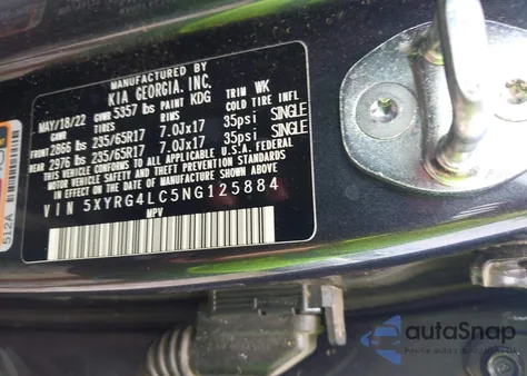 2022 Kia Sorento Lx из США, поврежденный, VIN 5XYRG4LC5NG125884